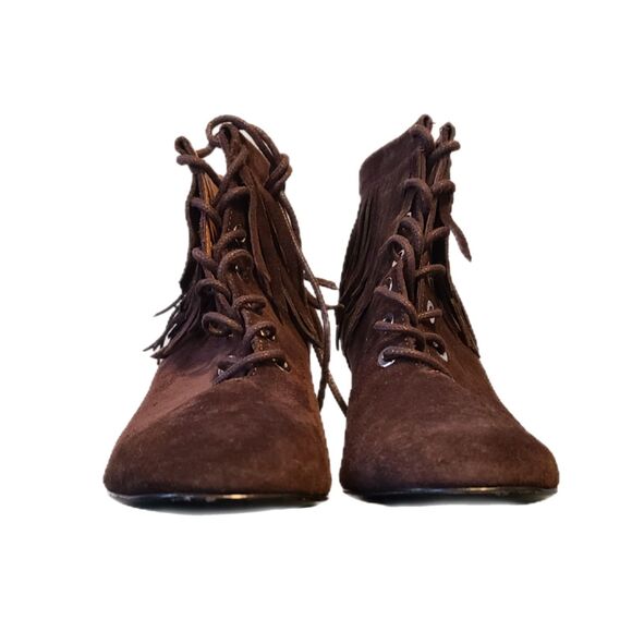 Maje Brown Velvet Y2K Boho Suede Lace-Up Fringe Booties, Size 6, VGUC, MSRP $500 - Picture 3 of 9